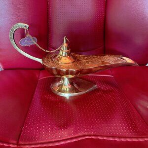 Disney Aladdin Lacquered Brass Genie Lamp Incense Burner + Scarab